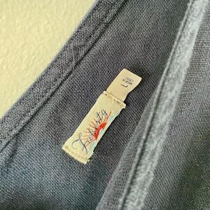 Faherty navy blue linen jumpsuit with zipper and waist tie size large wide leg